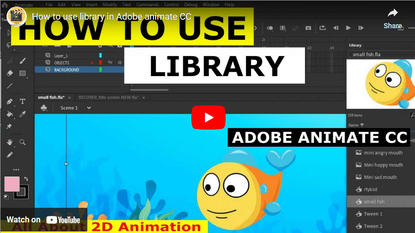 ️ How to use library panel in Adobe Animate cc